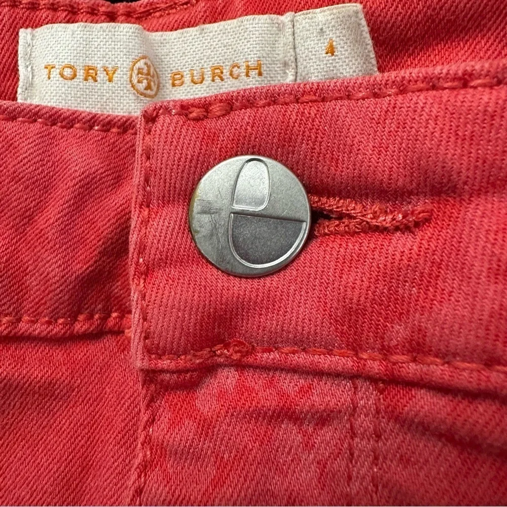 Tory Burch Skinny Pants Orange With Subtle Design SZ 4 Designer 1% Lycra Casual